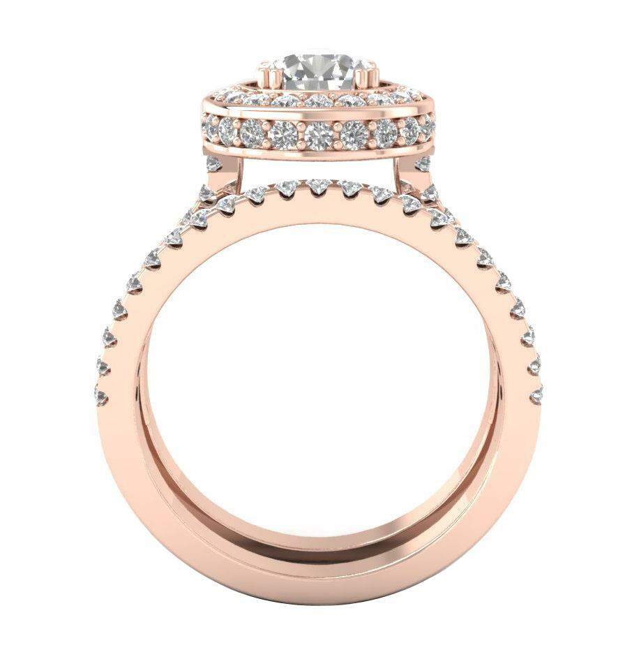 Bridal Ring Set Anniversary I1 G 1.90Ct Round Cut Diamond 14K Solid Gold 11.00mm