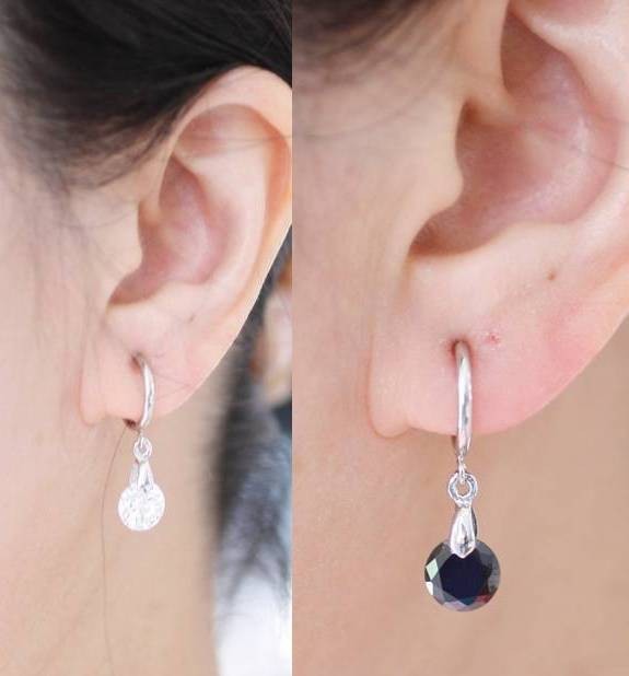 1 Pair Spring CLIP-ON CZ Cubic Zirconia DROP DANGLE EARRINGS SILVERTONE/GOLDTONE