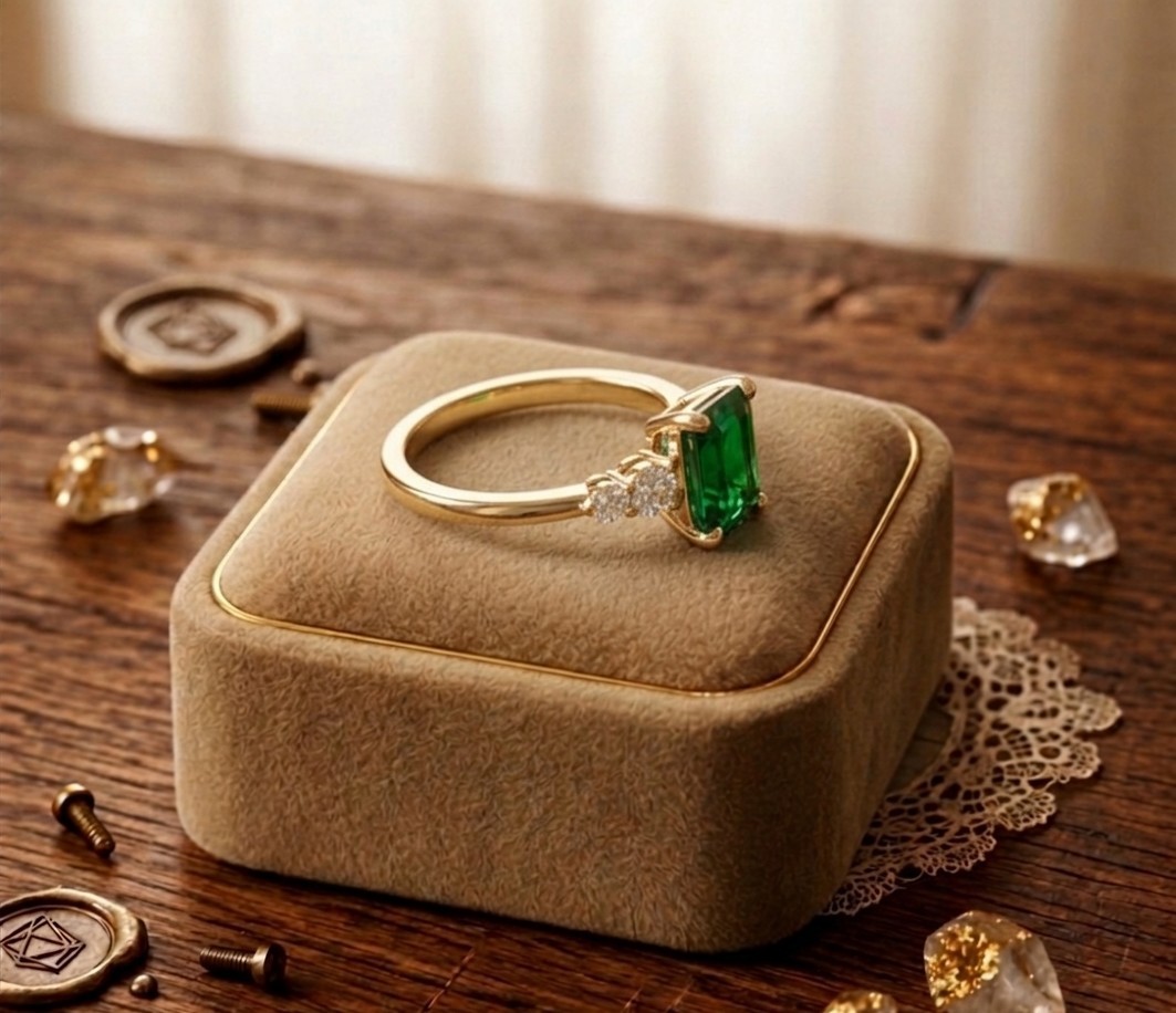 2.54 Ct Emerald Cut Natural Emerald Diamond Proposal Ring 14K Solid Yellow Gold