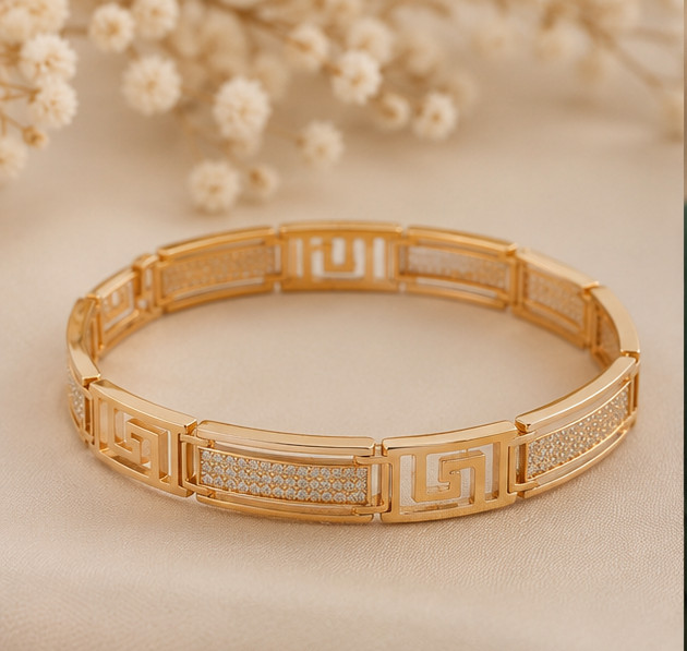 5.00Ct Round Cut Greek Key Simulated Diamond Link Bracelet 14K Rose Gold Plated