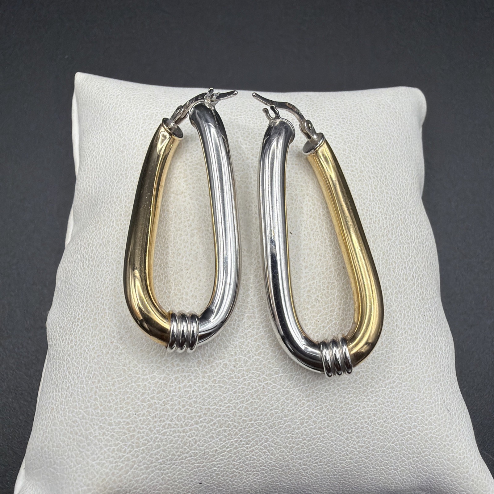 9ct Yellow And White Gold Twisted Creole Earrings