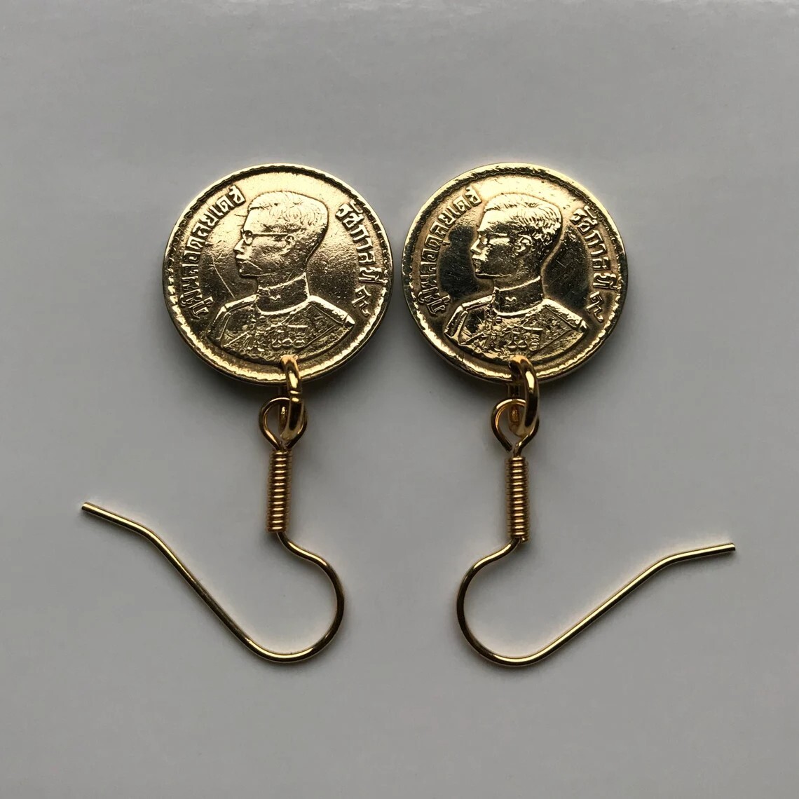 1957 Thailand Siam coin earrings Wat Arun Erawan Lan Xang Bangkok Phuket e000388