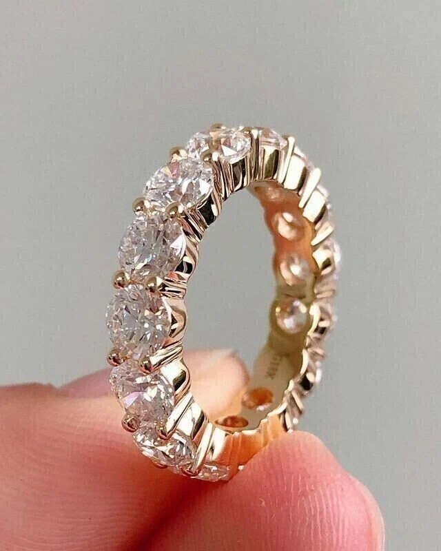 Fine Diamond Eternity Band 5 Carat Lab Grown Round Cut 14k Rose Gold VVS E F CVD
