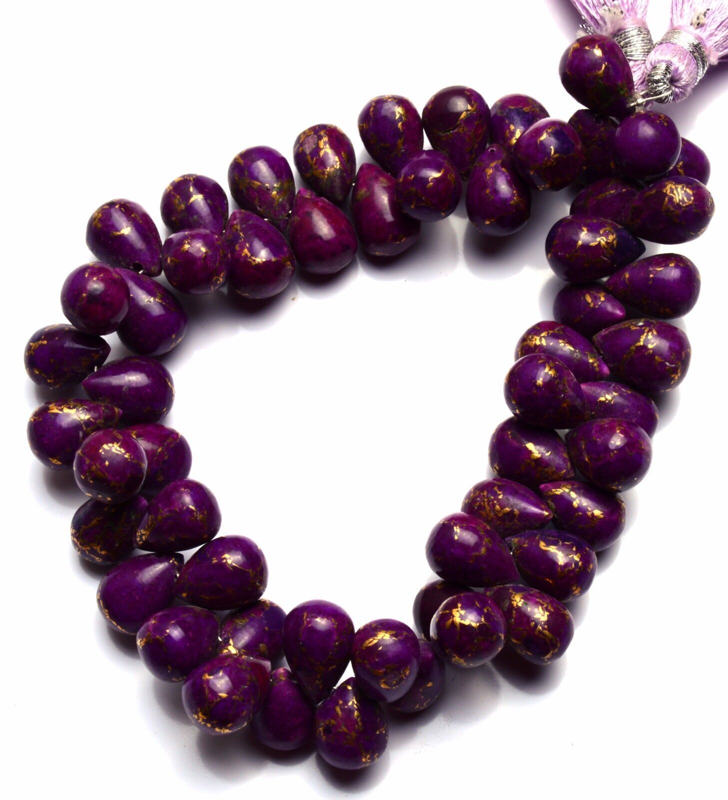 Natural Gem Purple Copper Turquoise 8x10MM Approx Smooth Drop Shape Briolettes7″