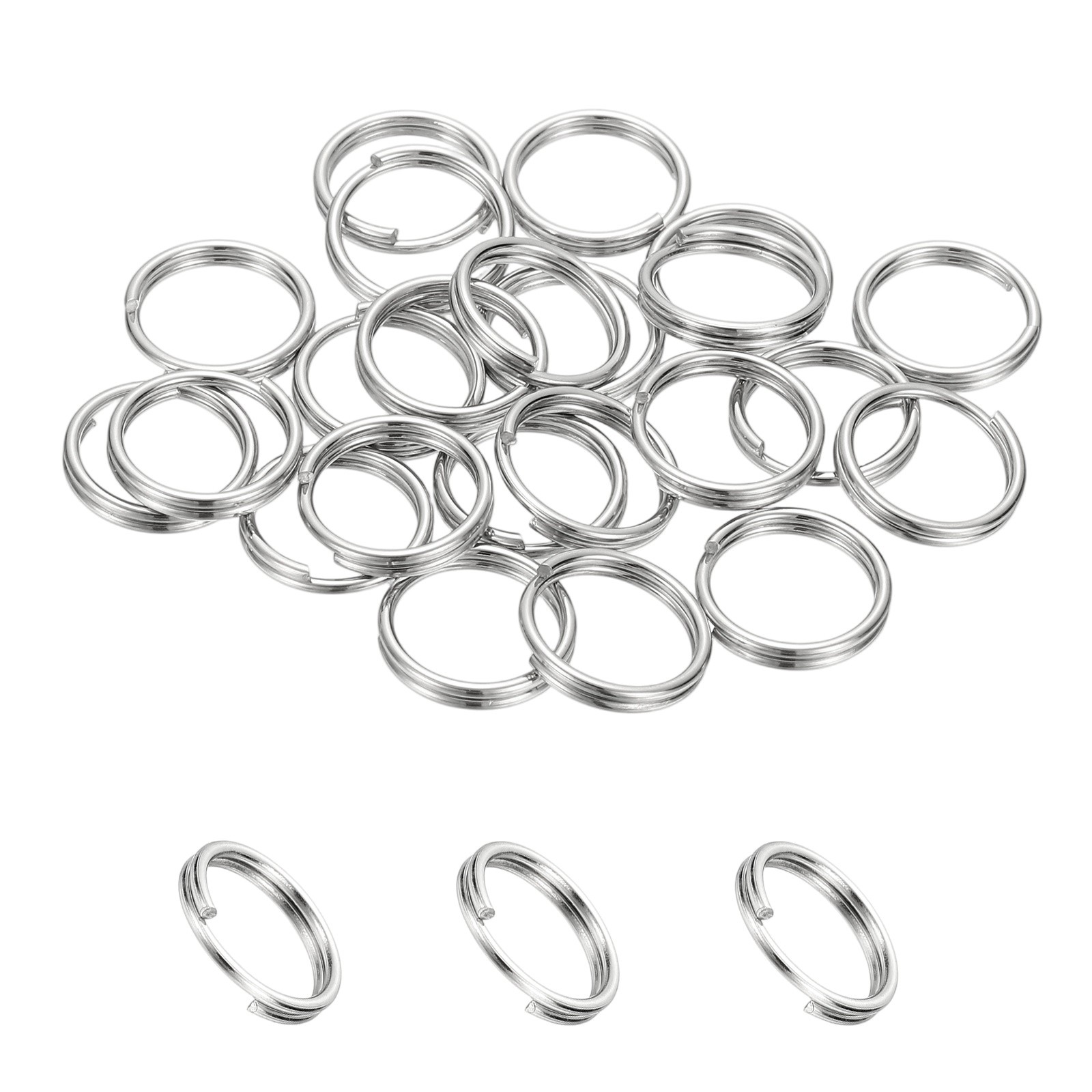 Round Split Ring, 20 Pcs 12 mm Small Split Ring with Double Loops, Silver