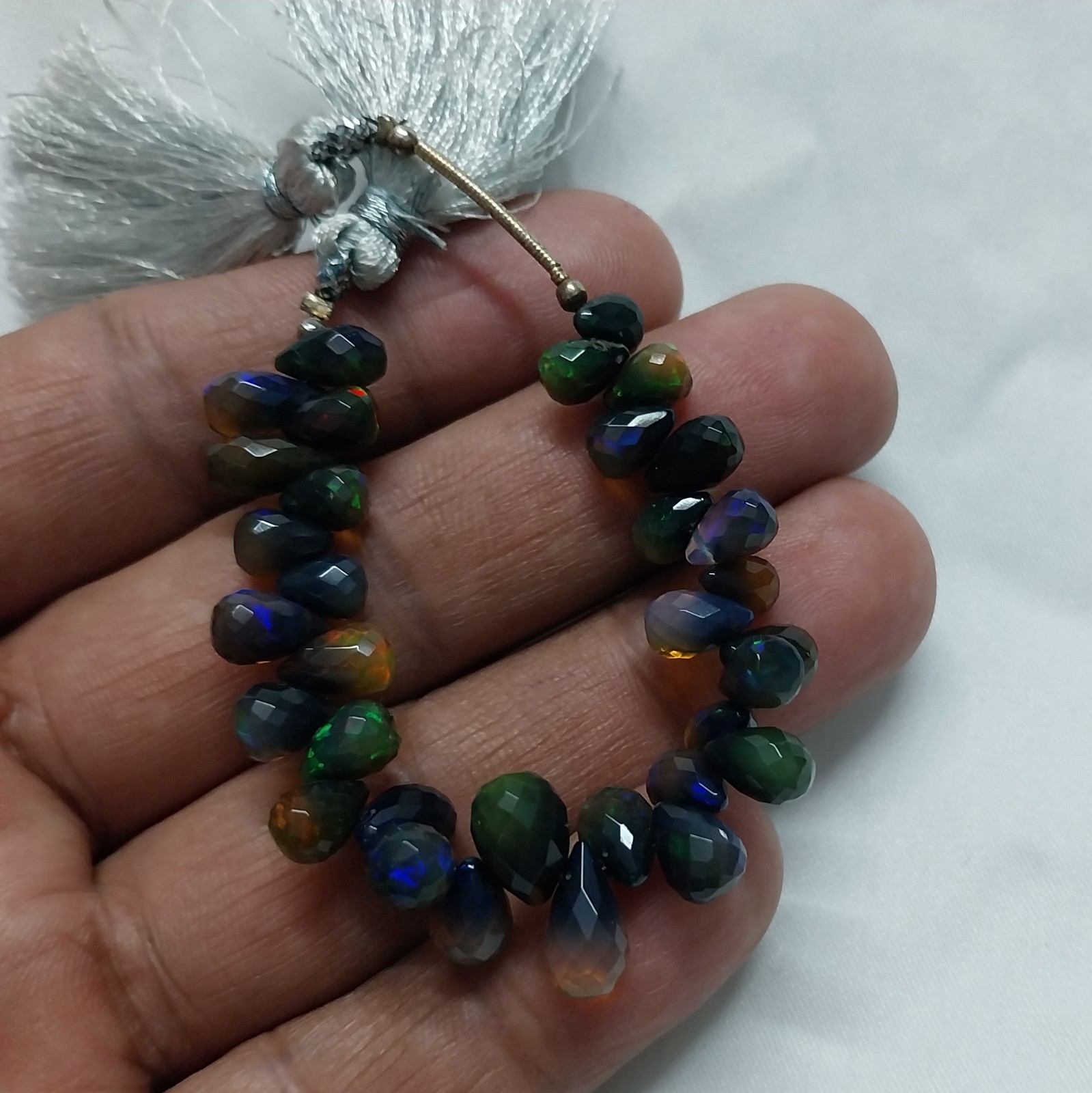 38 Carat Natural Black Ethiopian Opal Teardrops Cut 4 inch For Necklace
