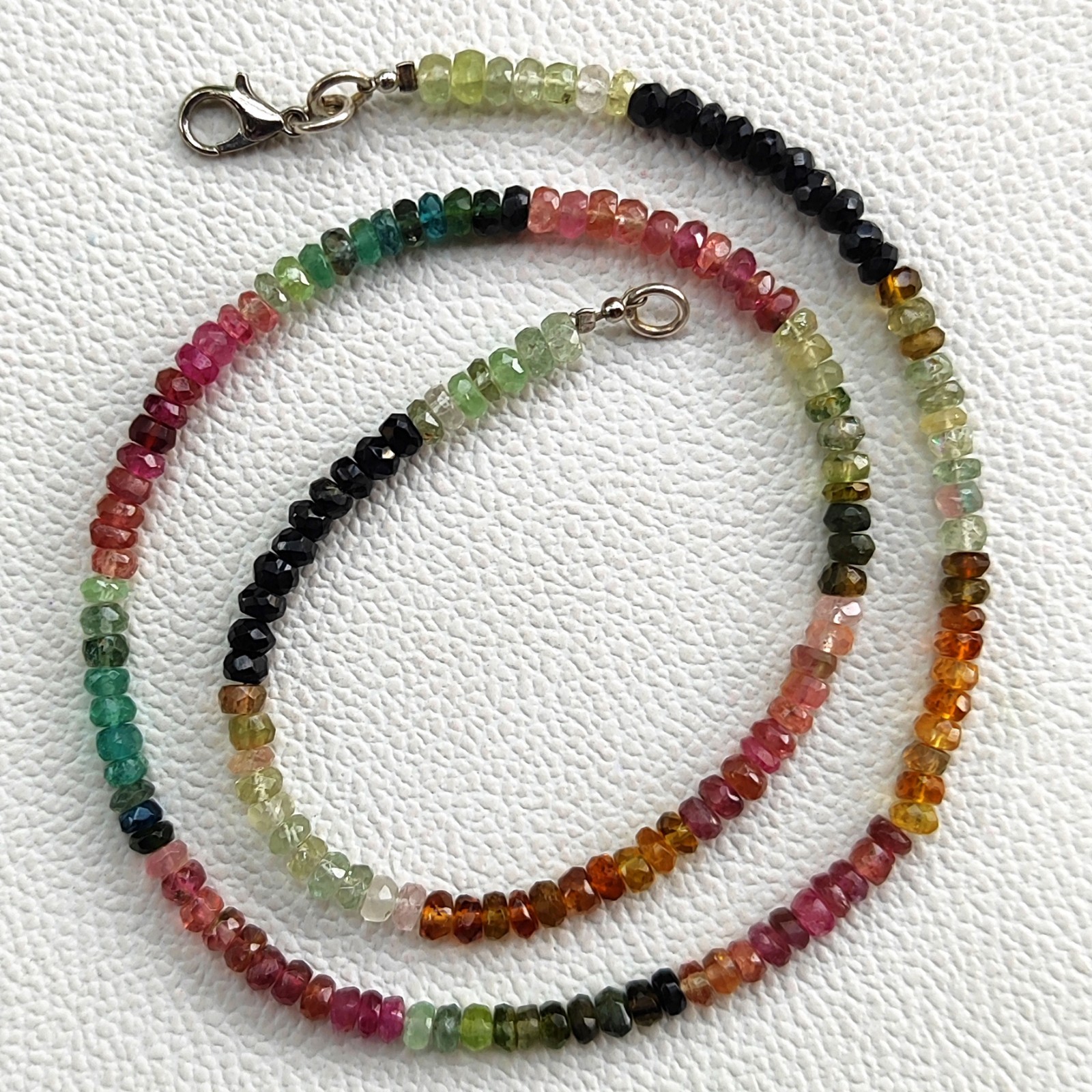 Natural Rainbow Tourmaline 4mm Faceted Rondelle Beads 17″ Necklace Brazil Gem