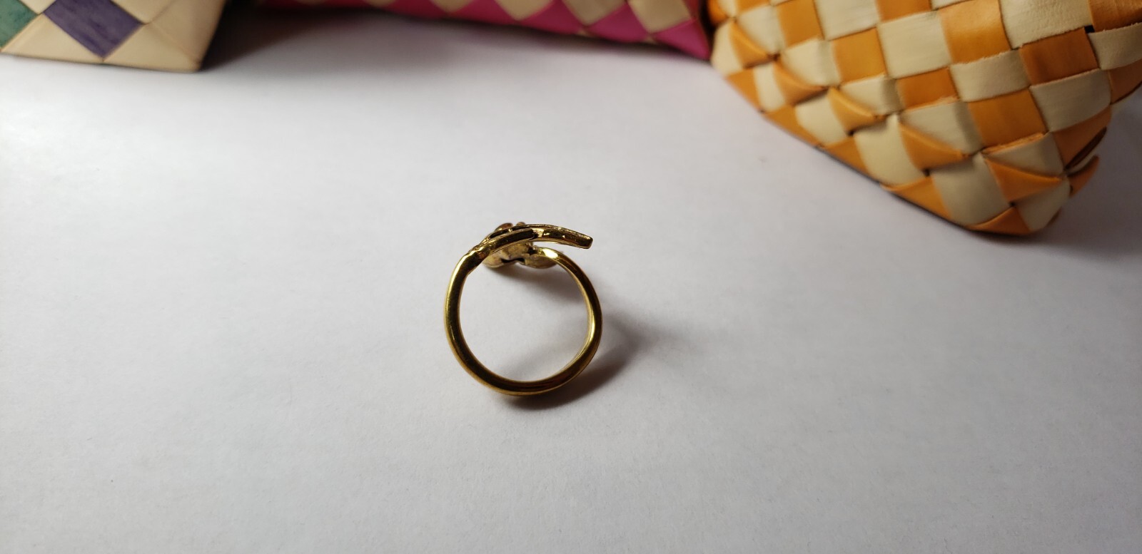 Handmade Southeast Asia Cambodia Ethnic Rondoun Flower Brass Ring Jewelry