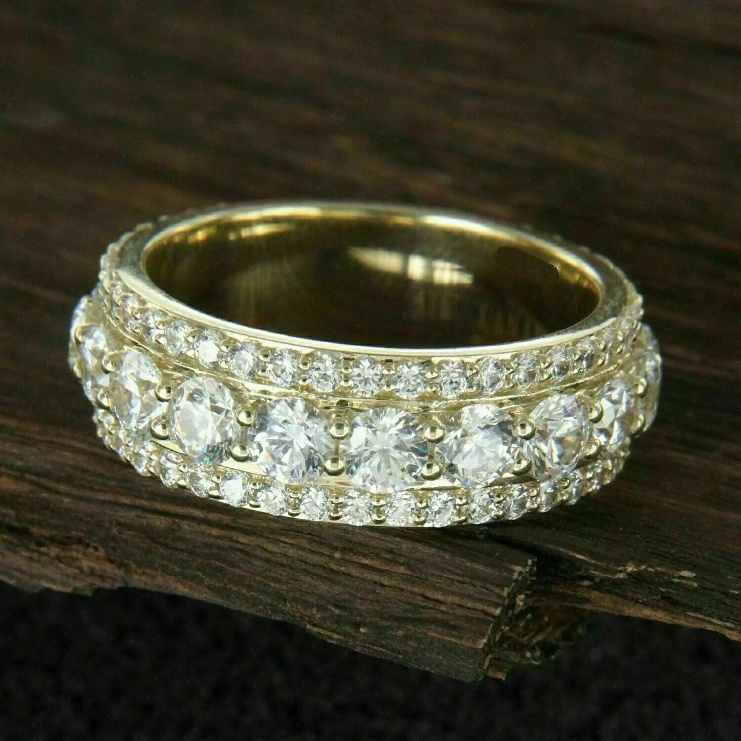 Wedding Round Cut Lab Grown Diamond Band 4 Carat 14k Yellow Gold VVS E F CVD