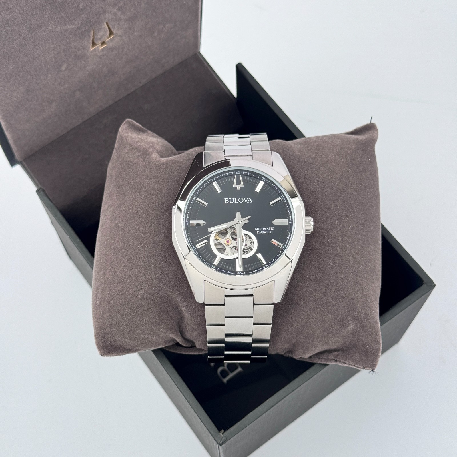 Bulova Classic Surveyor Automatic Black Dial Stainless Steel Men’s Watch 96A270