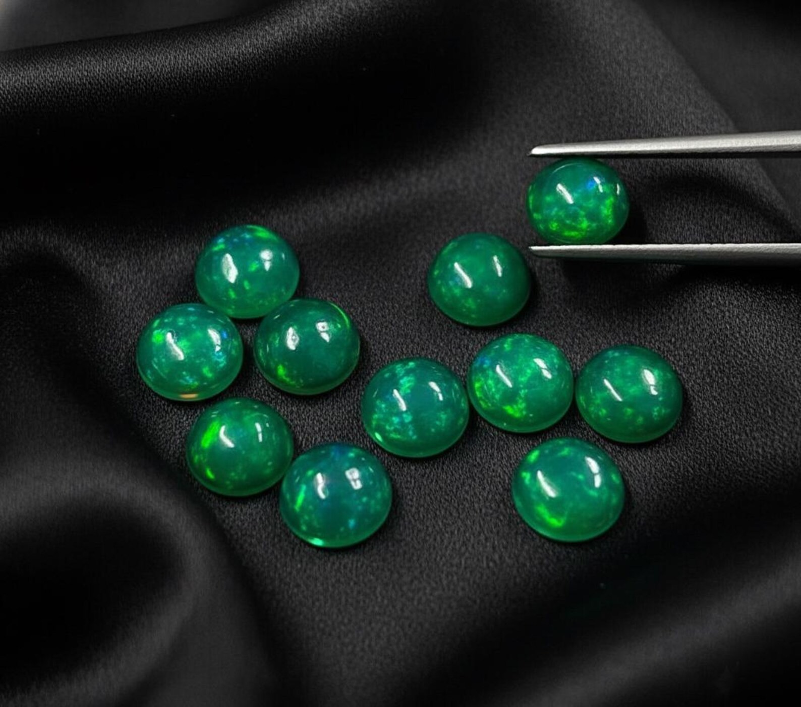 Natural Green Ethopian Opal Round Cabochon 3mm To 10mm Loose Gemstone