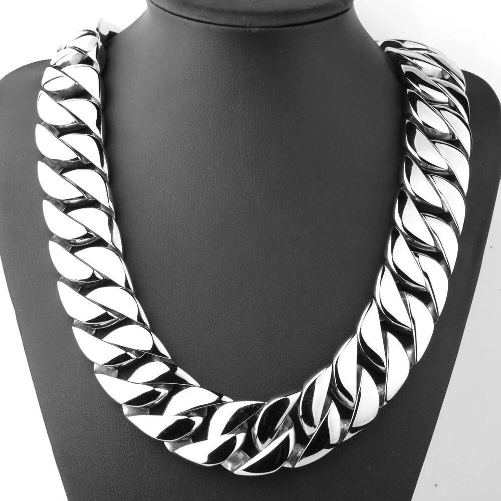 24mm/32mm Stainless Steel Heavy Men’s Gold Tone Curb Cuban Chain Necklace