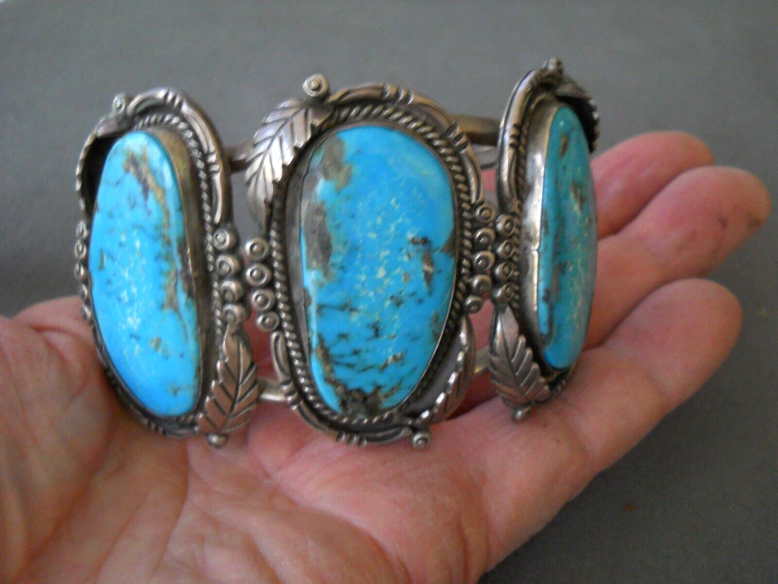 HUGE Native American Rich Blue 2″ Turquoise Sterling Silver Cuff Bracelet 106g!