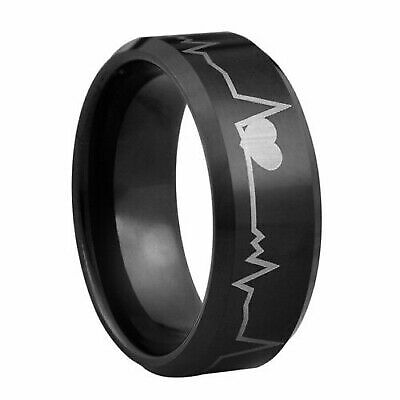 Romantic – Heart beat Tungsten ring with 18K black IP plating – 8mm wide – many