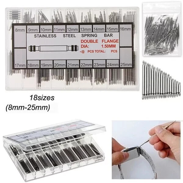 360 pc Watch PINS SPRING BARS Band Strap Link 8-25mm Repair Kit Stainless Steel