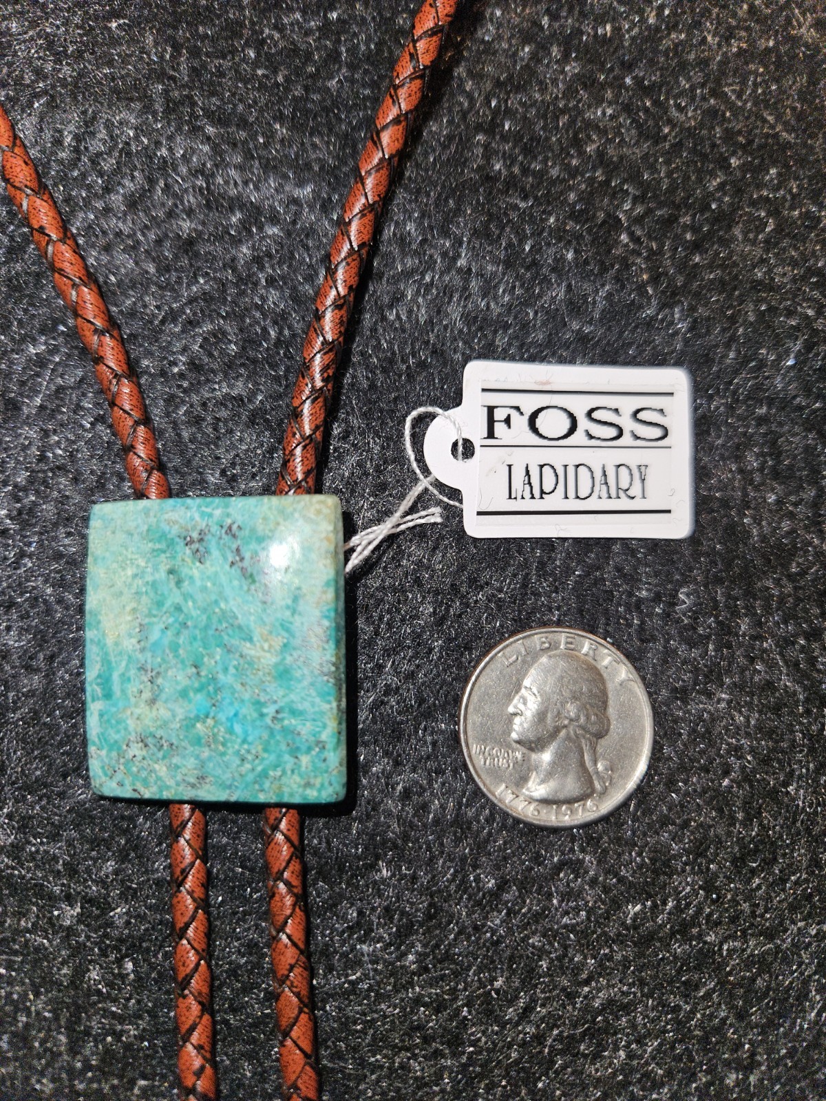 Beautiful South American Turquoise Bolo Tie – Leather – Nickel/Brass