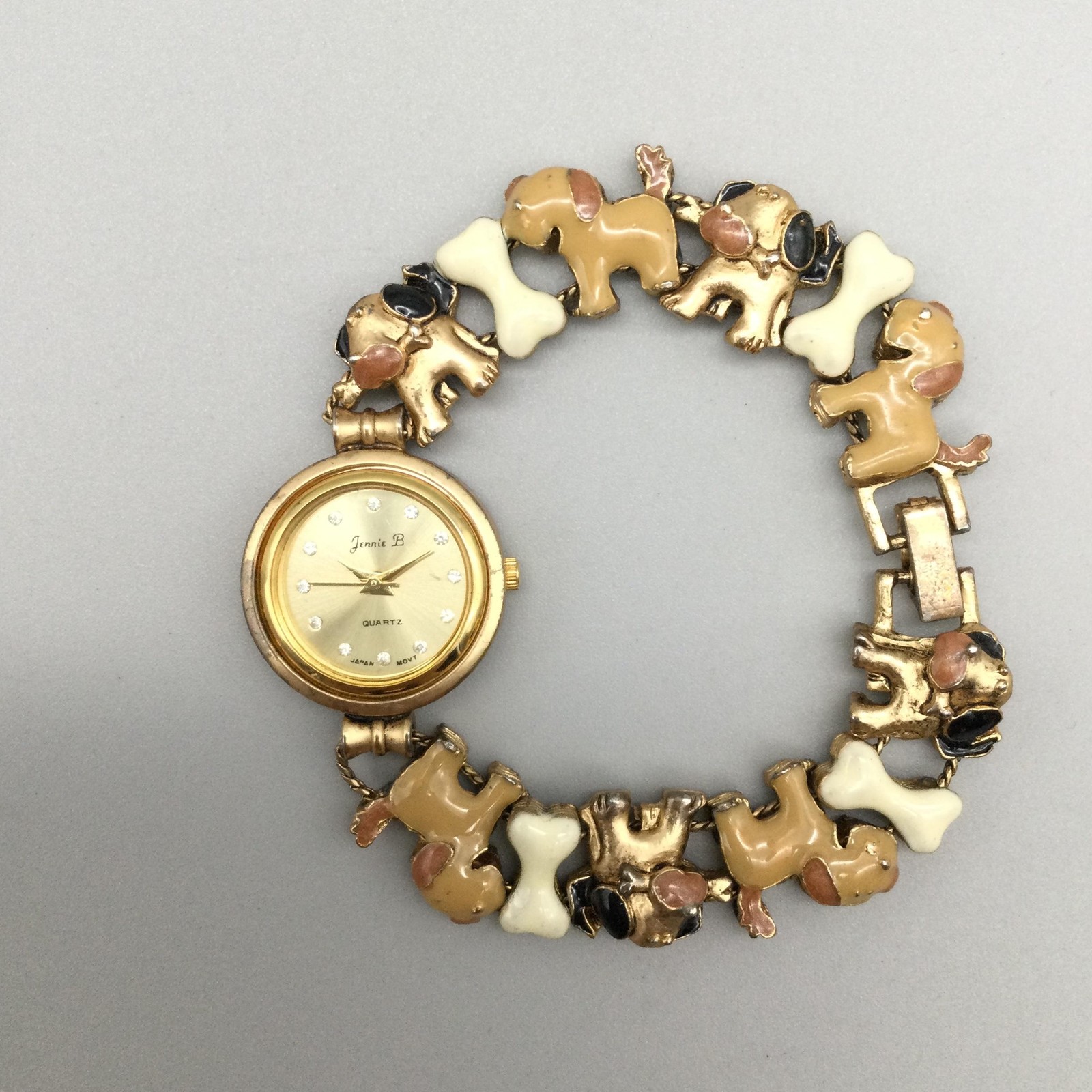 Vtg Jennie B Dog Watch 24mm Womens Slide Charm Bracelet New Battery 7.5″