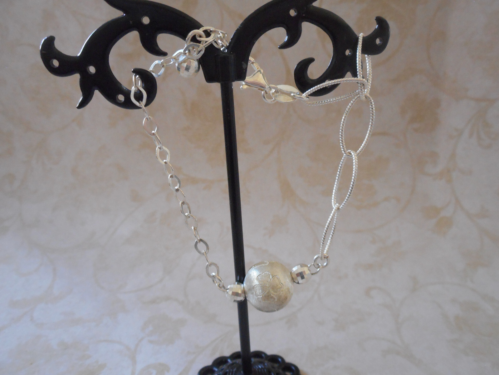 Sterling Sterling 7-3/4″ Italian Etched Clover Bead Chain Bracelet RE2872
