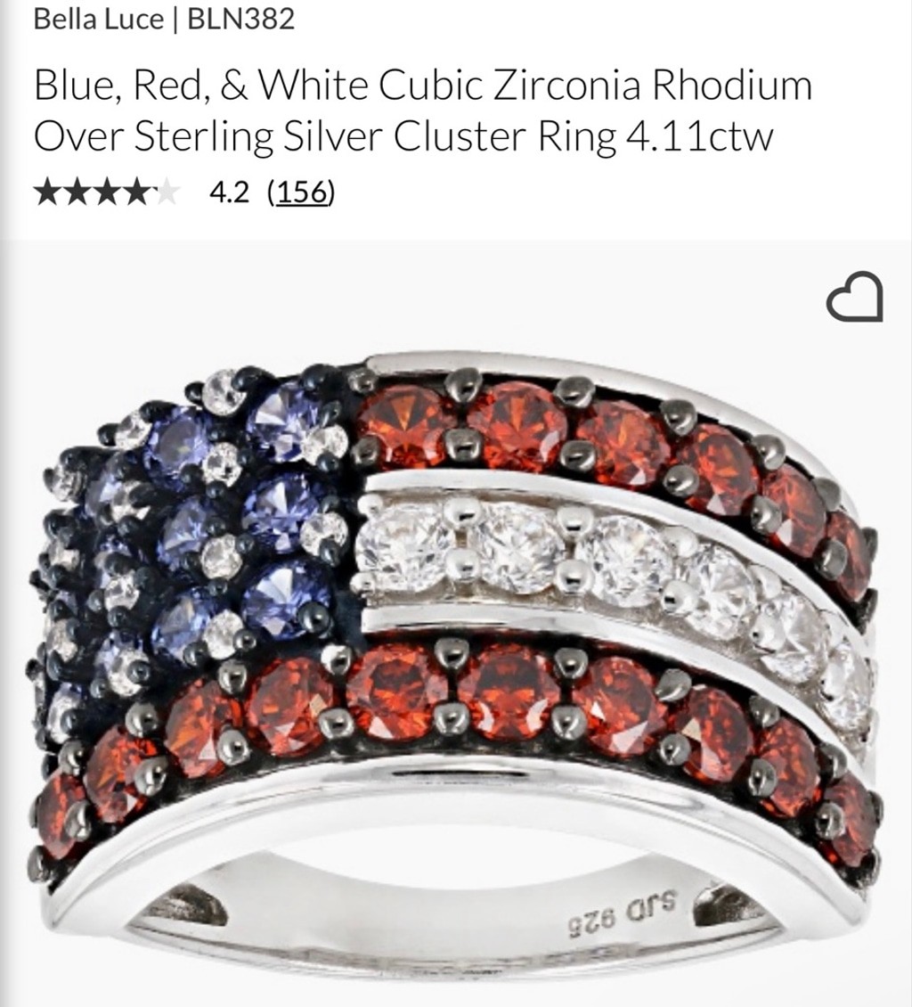 New Bella Luce Silver, Red & Blue Flag Ring 10