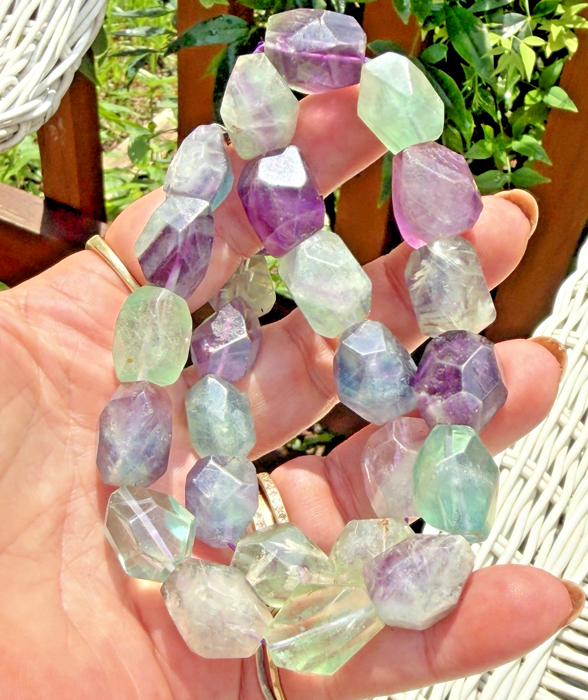 Vtg. Sterling Silver Rainbow Fluorite Faceted Bead Statement Necklace 132g