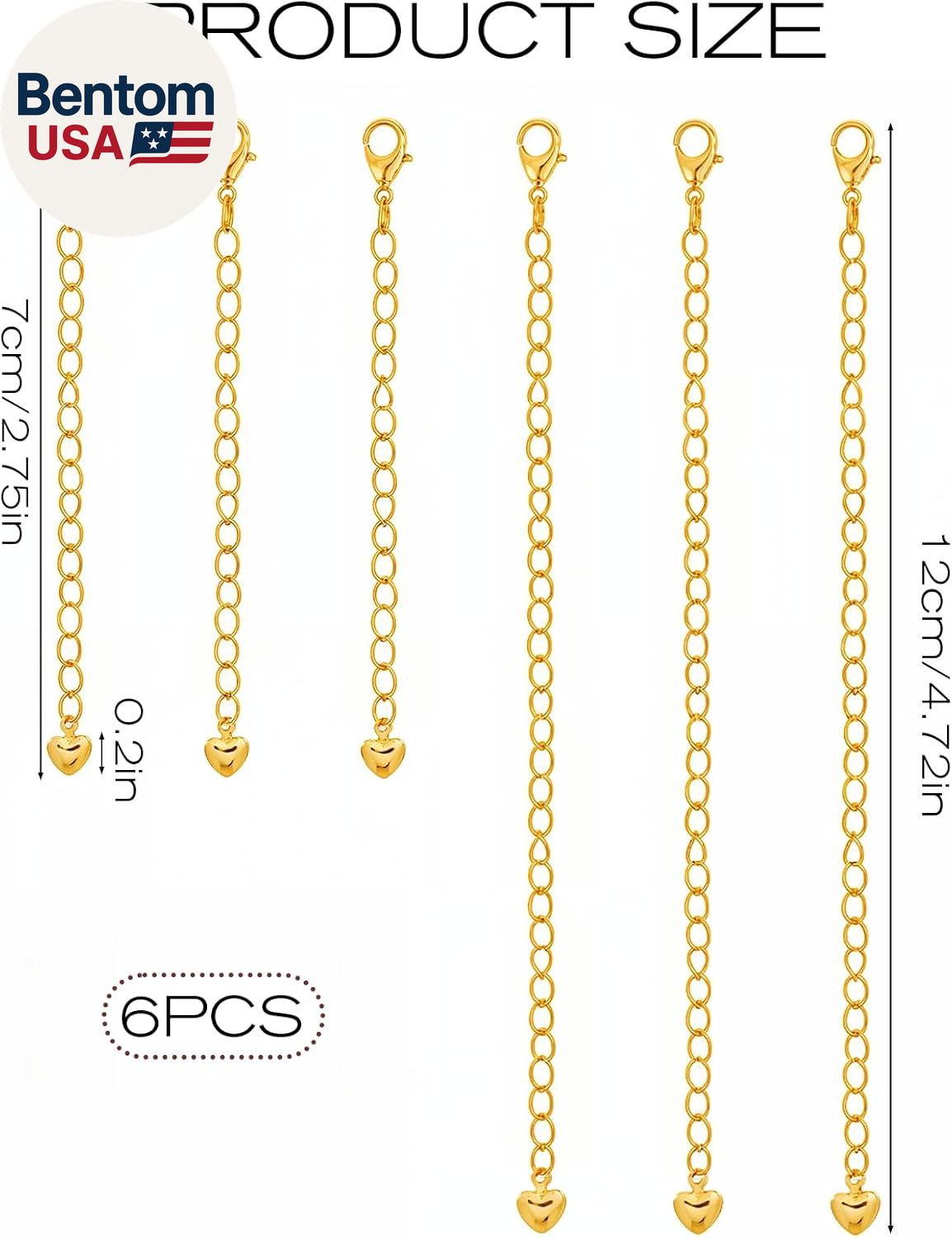 6 Pcs Gold Necklace Extenders for Women Non Tarnish Gold Bracelet Chain Extender