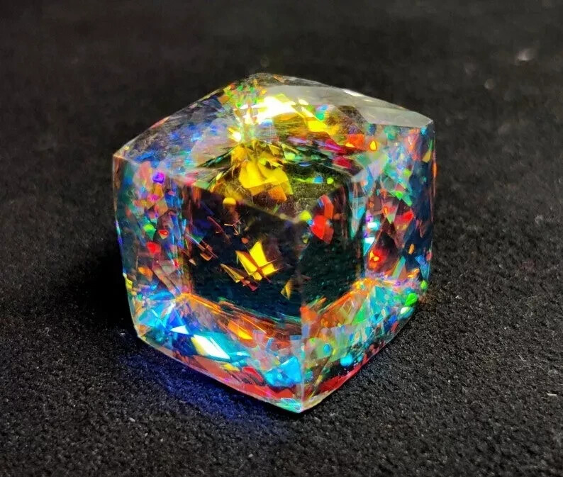 49 CT Natural Rainbow Color Cube Cut Mystic Topaz Certified A++ Gemstone