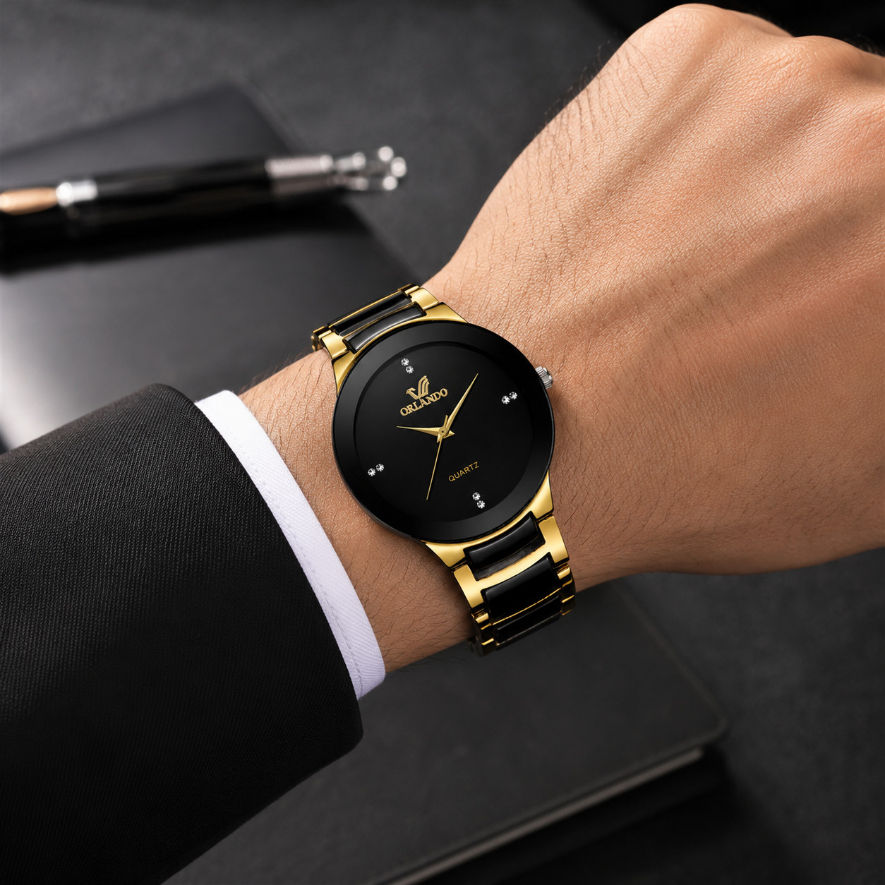 Luxury Men Quartz Wrist Watch Gold Black Stainless Steel Casual Business