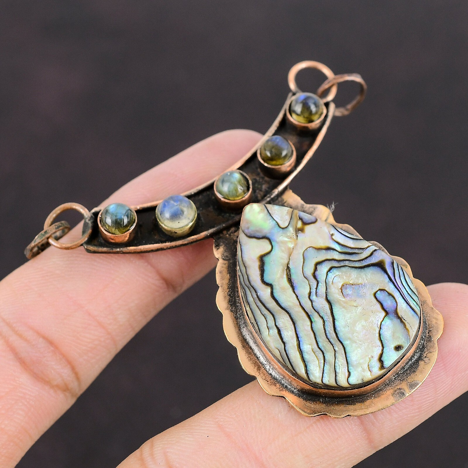 Valentines Deal Pear Abalone Shell Gemstone Labradorite Pendant Jewelry Copper