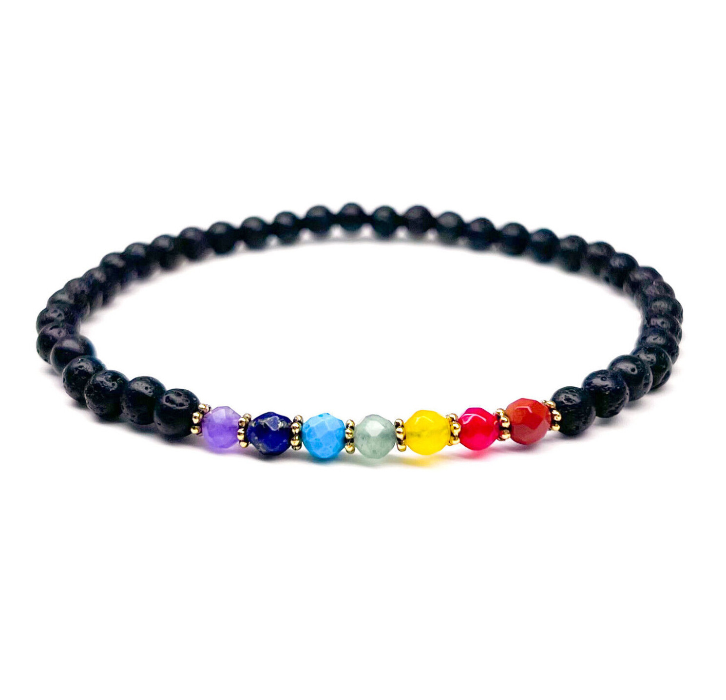 7 Chakra Gemstone Volcanic Lava Rock Bracelet, Harmony and Balance