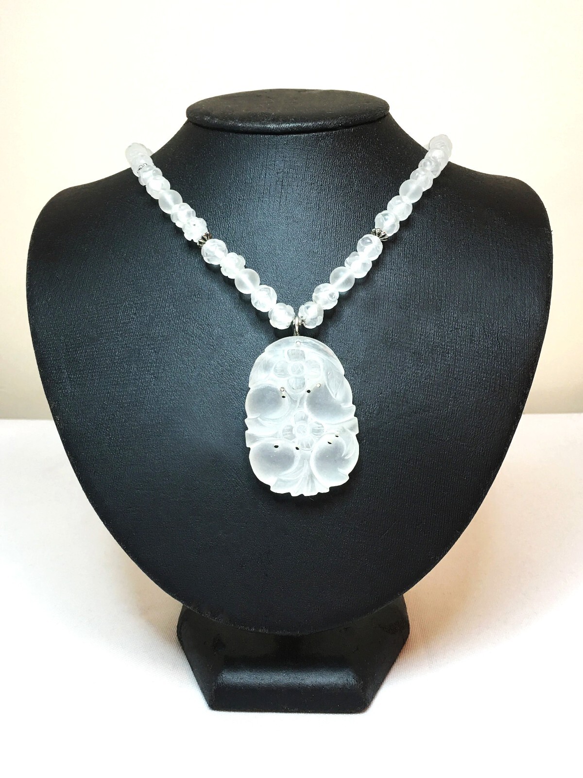 Natural Matt finish Quartz, Handmade necklace with Pendant, knotted, 17″ long