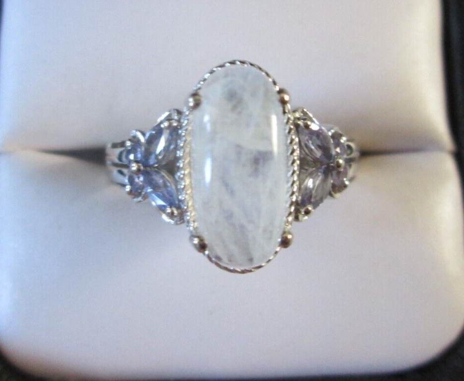 Kuisa Rainbow Moonstone & Tanzanite Platinum over Sterling Ring (Sz 8) 4.90 cts