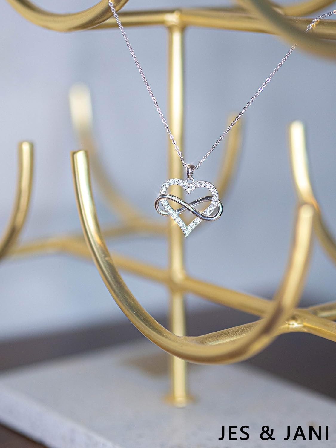 JES & JANI Infinity Heart Necklace for 16″ Chain with 2″ Extender, Silver