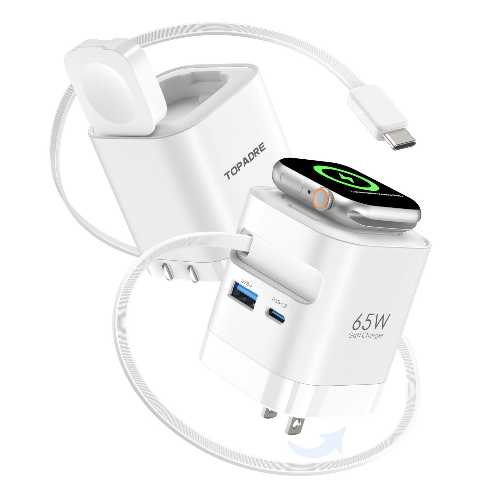 for Apple Watch Charger, 65W Retractable USB-C Wall Charger with Foldable Plu…