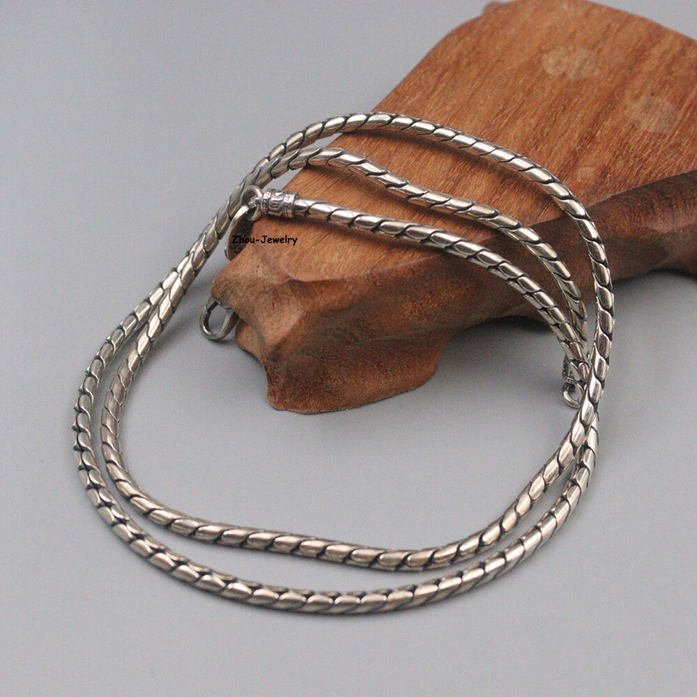 Solid S925 Sterling Silver Chain 3mm Round Wheat Link Necklace 34-35g 23.6inchL