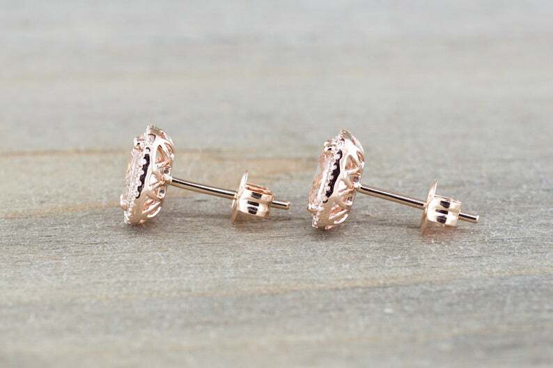 1.7ct Lab-Created Peach Morganite Moissanite Halo Earring 14k Rose Gold Plated