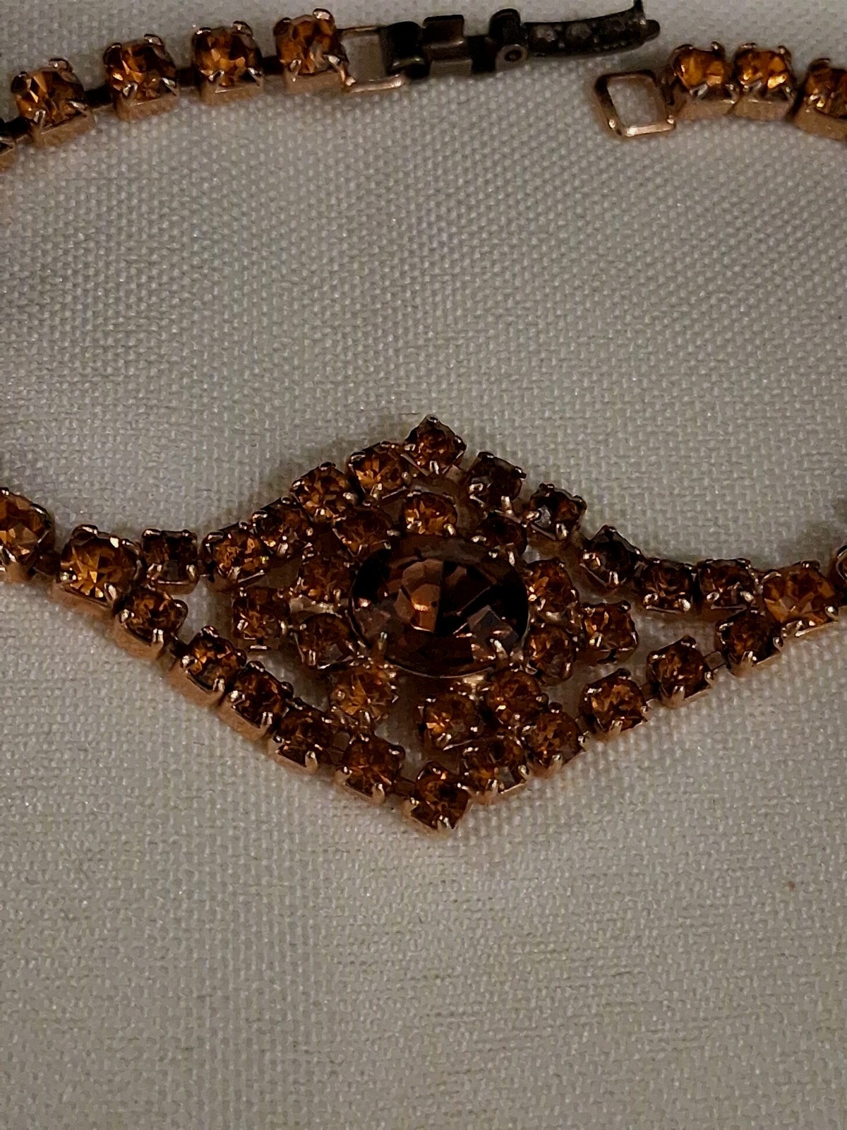 Vintage ArtDeco Style Topaz Amber Color Rhinestone Cocktail Tennis Bracelet