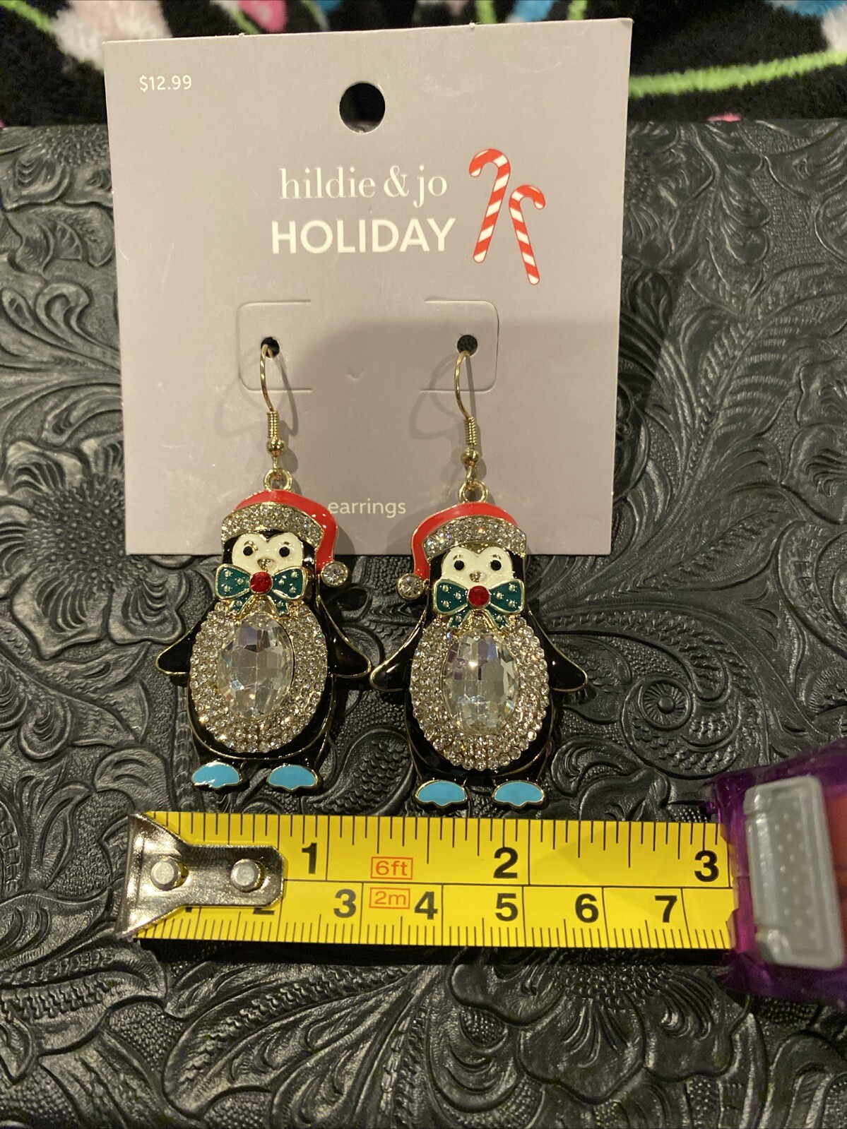 hildie & jo Penguin Earrings Rhinestones French Hook Back Christmas New