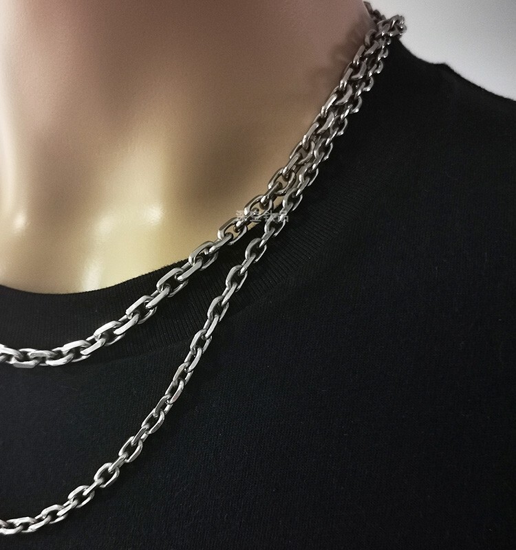 Pure Titanium Angle Chain Necklace Anti-Allergic 23.6inch Trendy Hip-hop Men’s