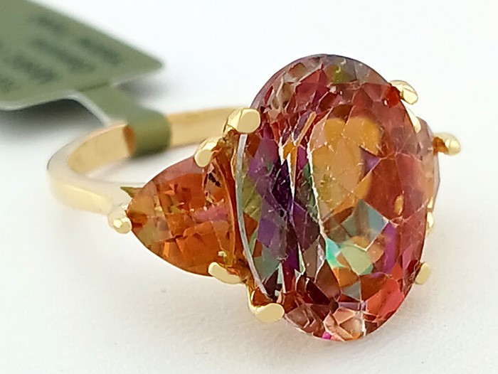 LAB CREATED 6.50 Cts MYSTIC TOPAZ RING 10K YELLOW GOLD – New With Tag