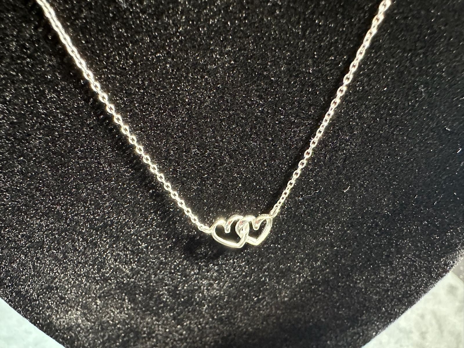 1.39g Vintage Sterling Silver 925 Double Heart Pendant Chain Necklace 18 in M