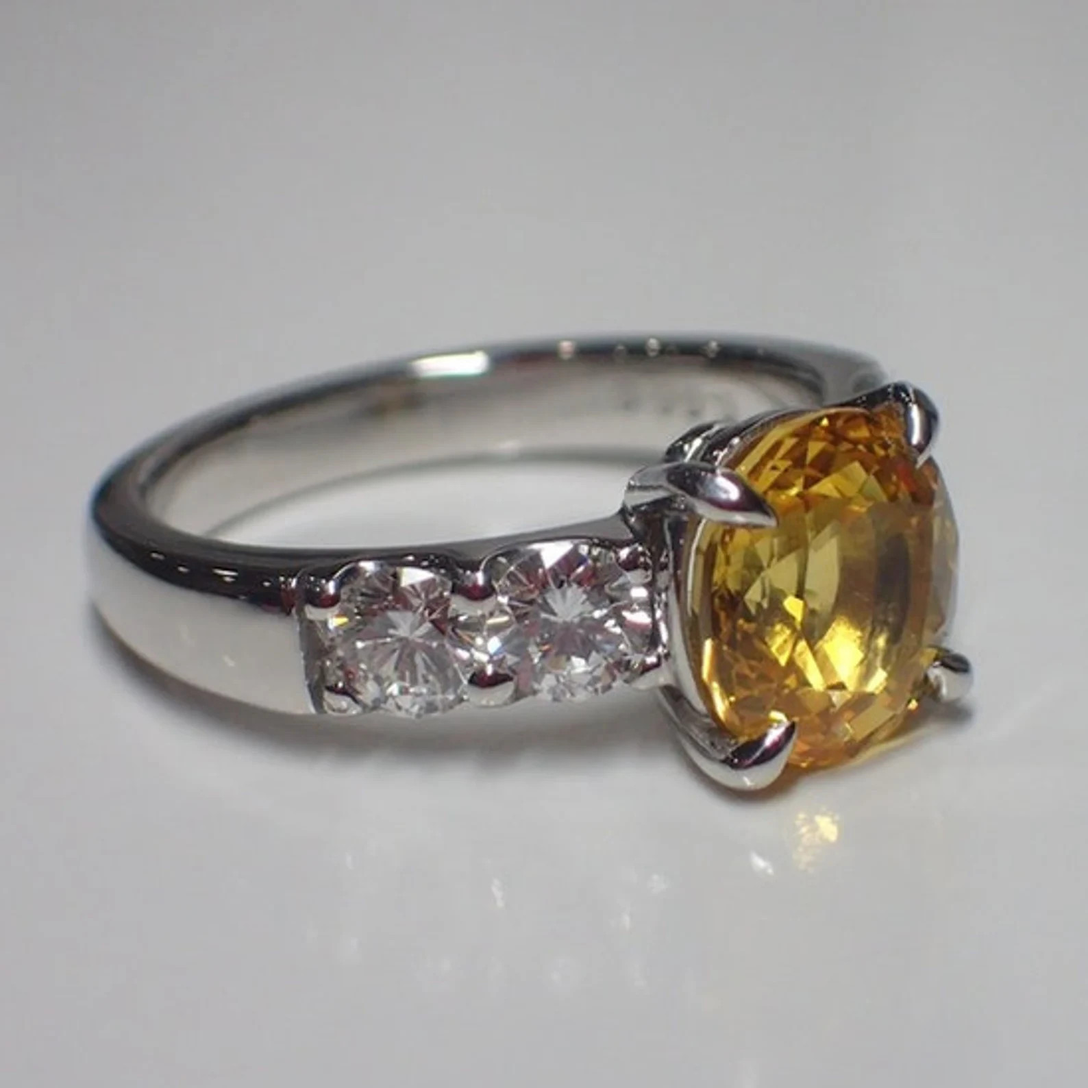 2.50 Ct Round Cut Yellow Sapphire Diamond Engagement Ring 14K Solid White Gold 6