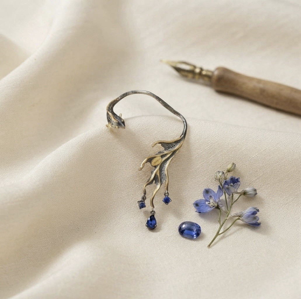 Unique Fashion Lovely Fish Cover Ear Cuff Clip Earrings with blue Spinel