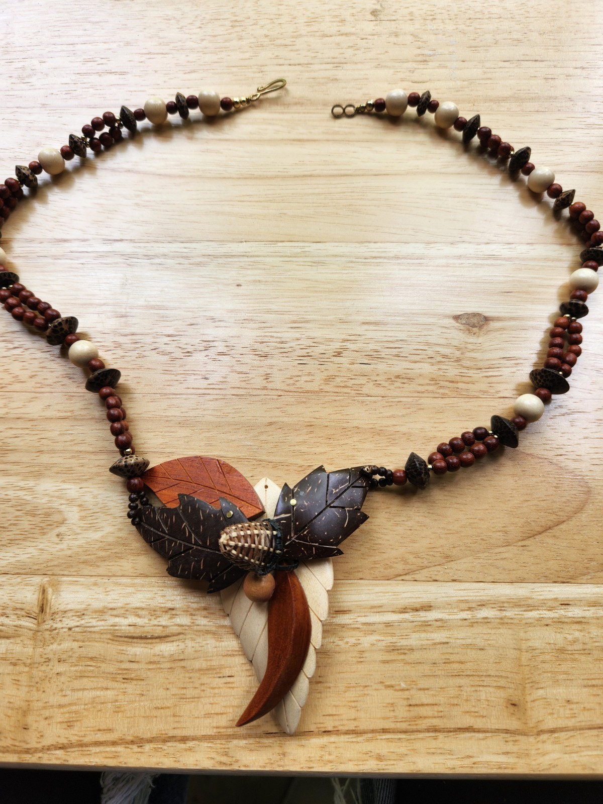 Philippine Hand Made Wood Necklace 24″ With Earrings. New. Never Worn.