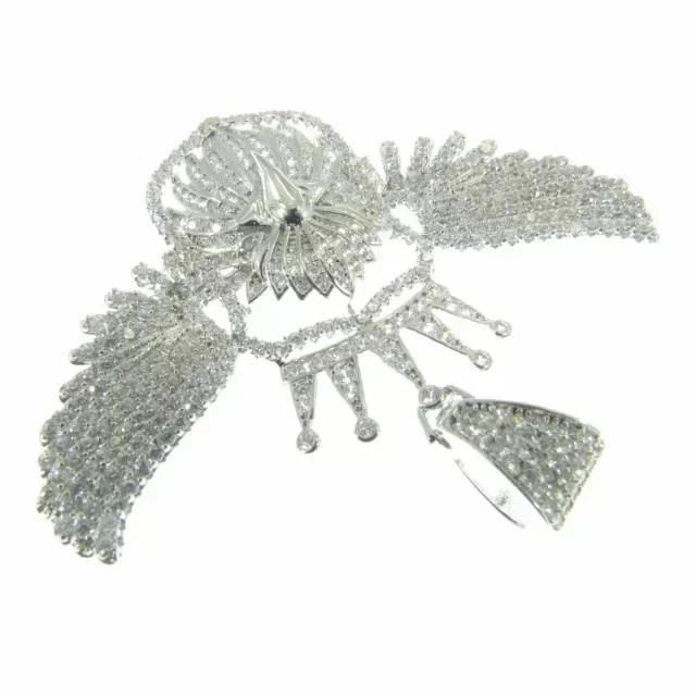 2.30Ct Round Cut Real Moissanite Crown Eagle Pendant 14K White Gold Plated