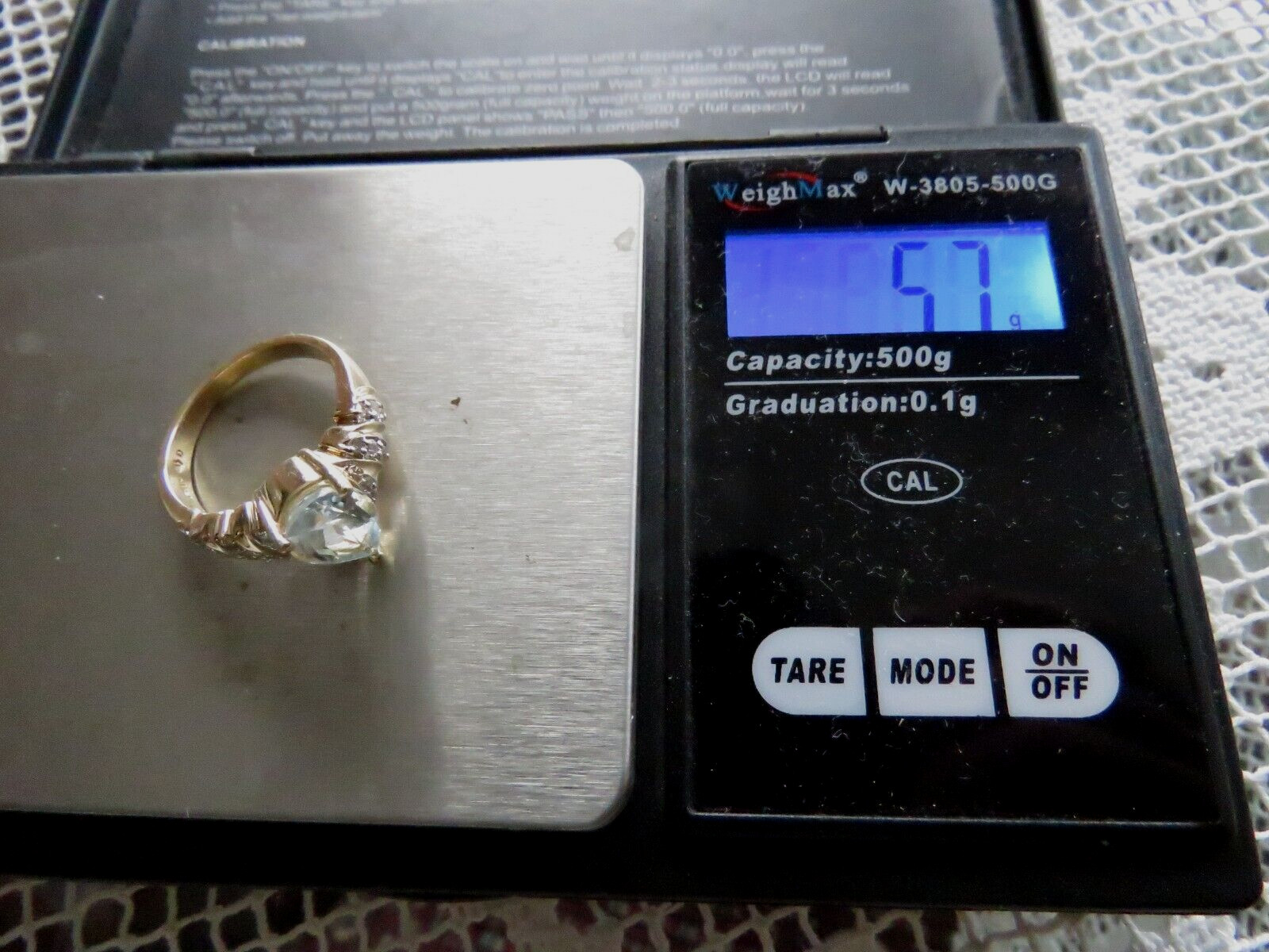 Solid 14k Yellow Gold Big 10 x7 Aquamarine 18 Diamonds Cocktail Ring 6.5 * 5.7gr