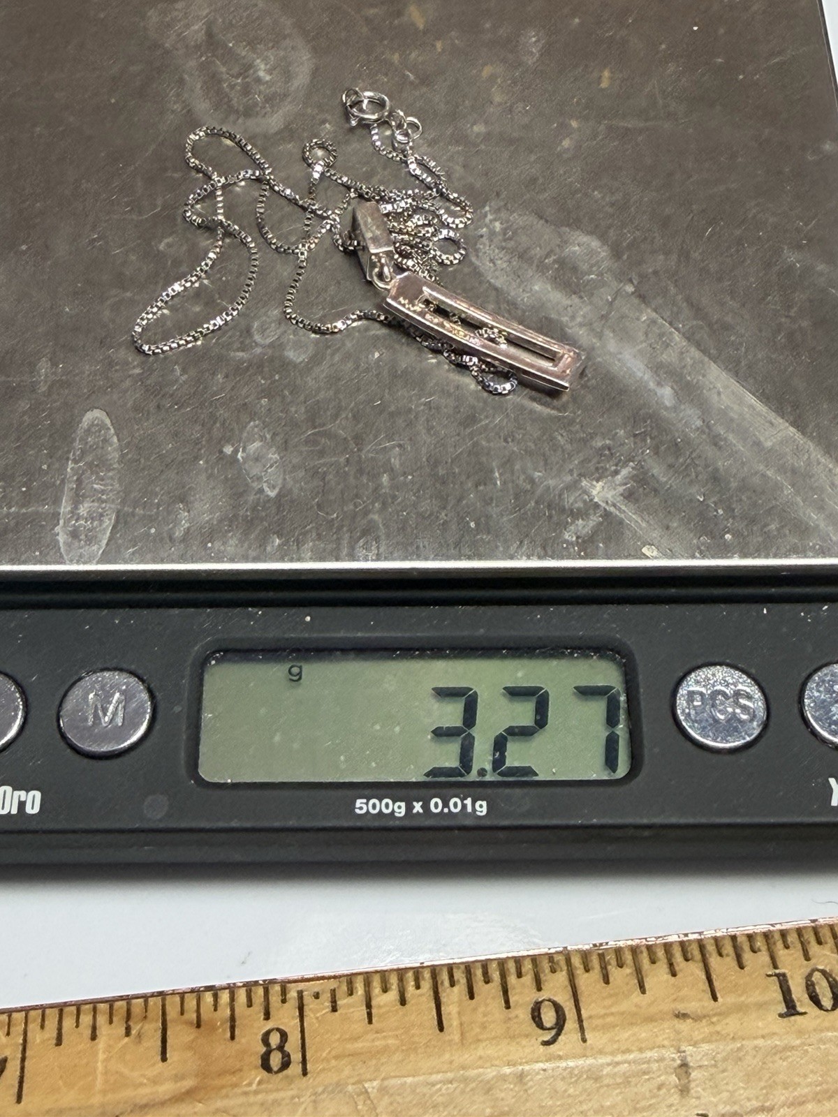 Vintage Sterling Silver Rectangular 1″ Bar Pendant Chain Necklace 18” Chain