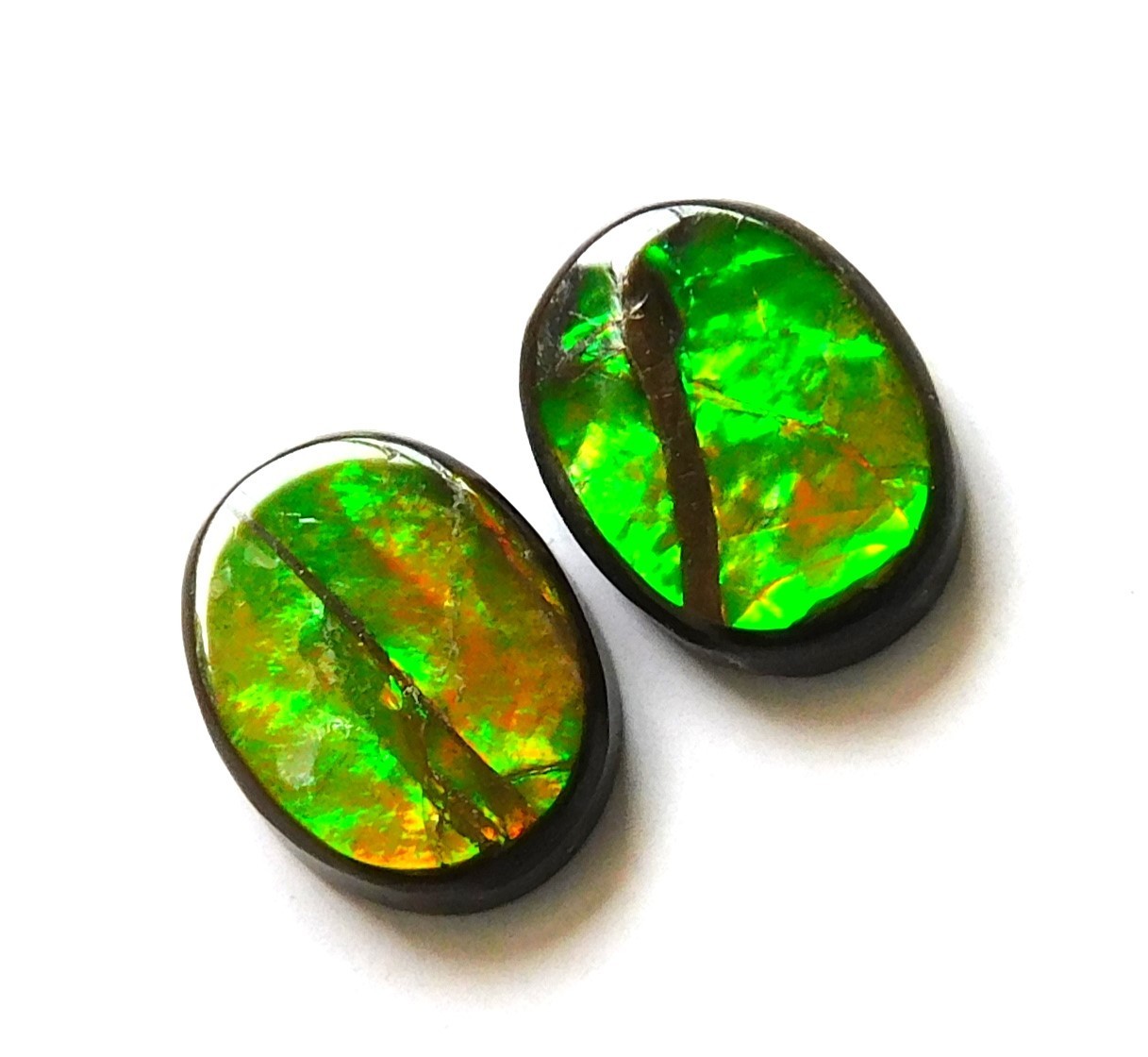 4.65 Cts Natural Ammolite (10.6mm X8.2 mm each) Loose Cabochon Match Pair NG11