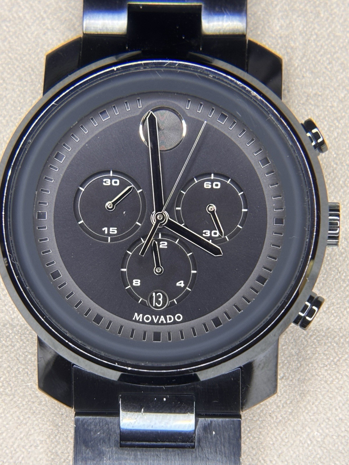 Movado Bold Chronograph MB.01.1.34.6158 Blue Steel Men’s Watch New Battery 7.25″