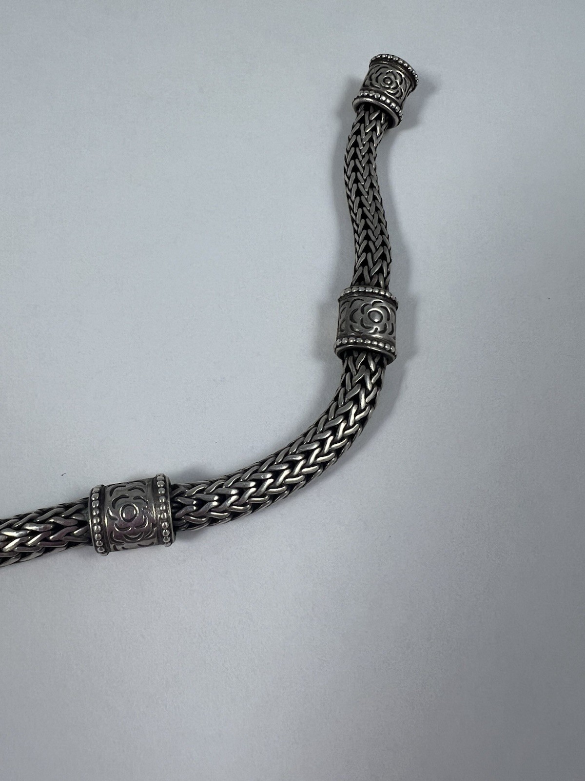 John Hardy 18k & 925 Sterling Four Pattern Station Classic Chain Bracelet 8” 6mm