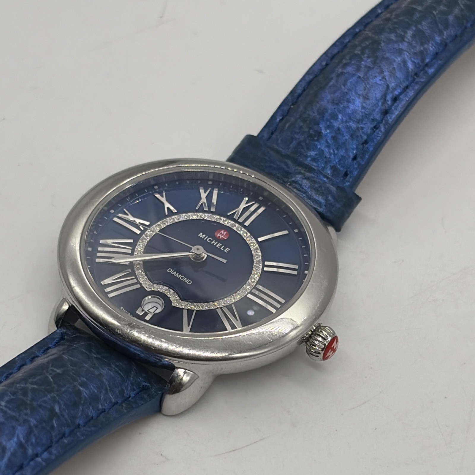 Michele Serein Diamond Watch Ocean blue Dial Genuine Leather Band MW21B00A0964